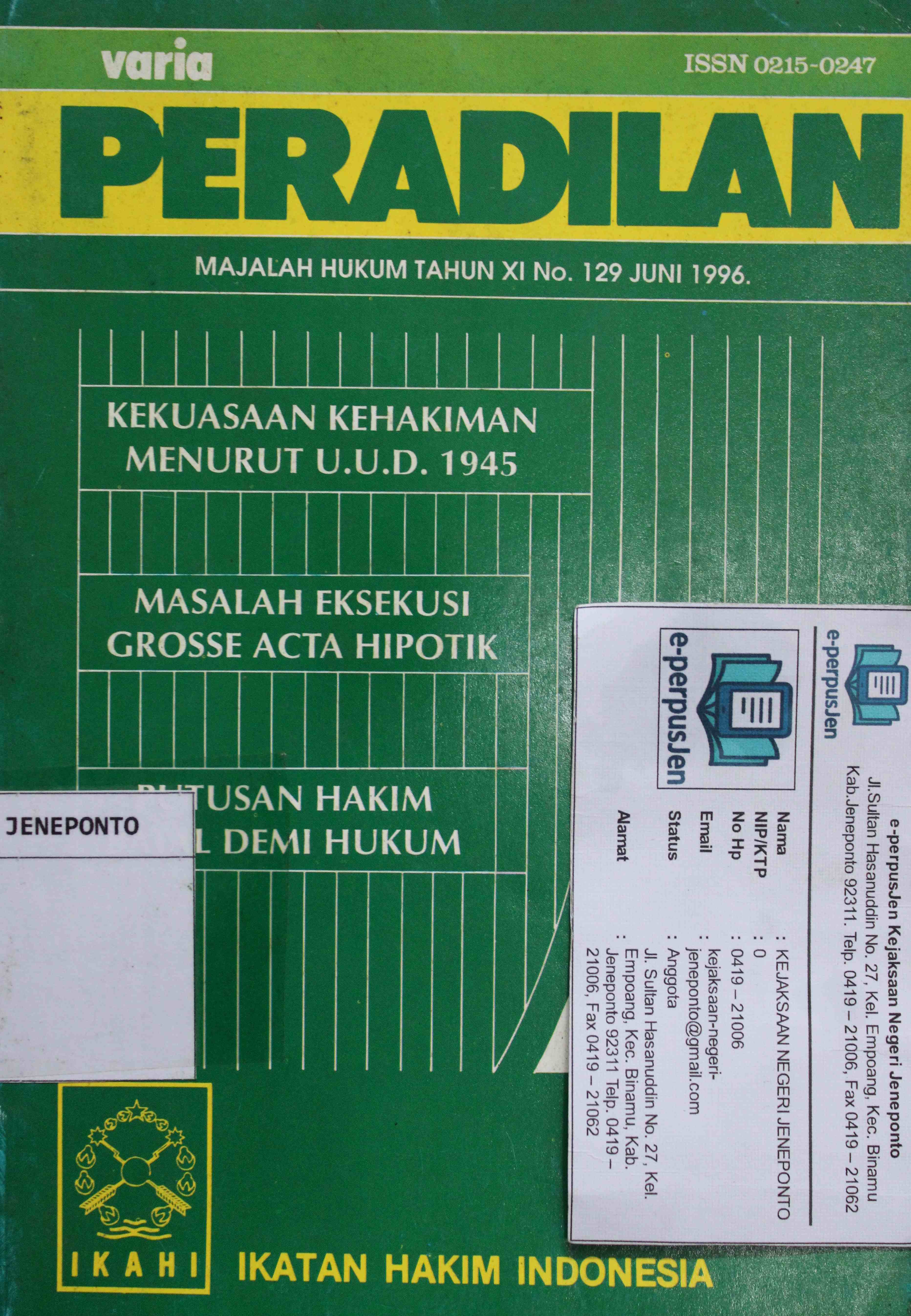 Varia Peradilan Majalah Hukum Tahun XI No 129 Juni 1996
